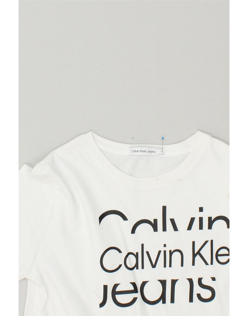 CALVIN KLEIN JEANS Womens Graphic T-Shirt Top UK 12 Medium White Cotton | Vintage Calvin Klein Jeans | Thrift | Second-Hand Calvin Klein Jeans | Used Clothing | Messina Hembry 