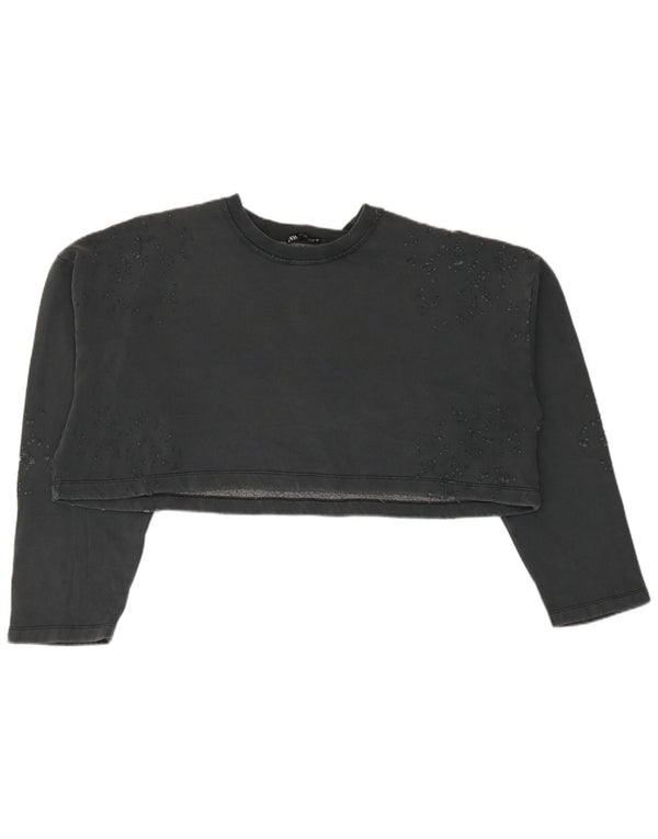 Zara Womens Crop Oversized Sweatshirt Jumper UK 10 Small Grey Cotton