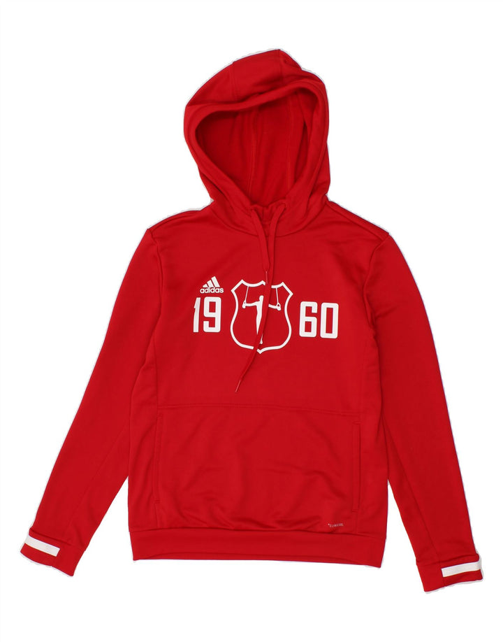 ADIDAS Womens Climacool Graphic Hoodie Jumper UK 8/10 Small Red Polyester Vintage Adidas and Second-Hand Adidas from Messina Hembry 