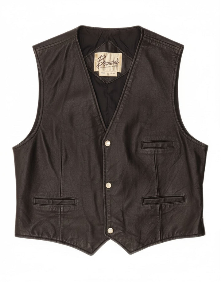 VINTAGE Mens Leather Waistcoat IT 42 XL Black Leather