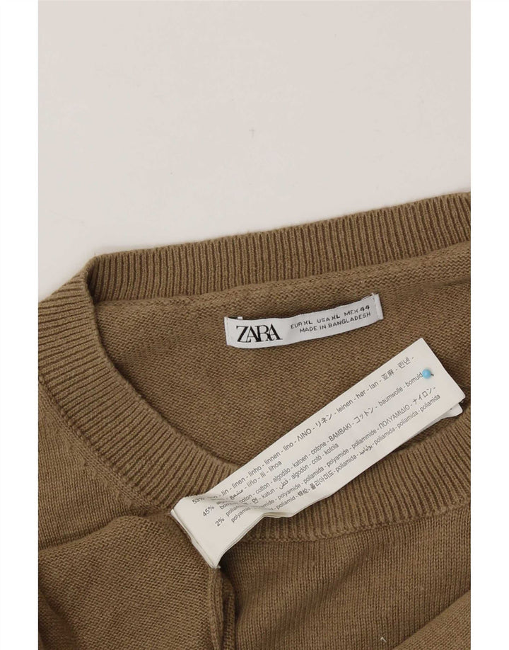Zara Mens Crew Neck Jumper Sweater XL Beige Linen