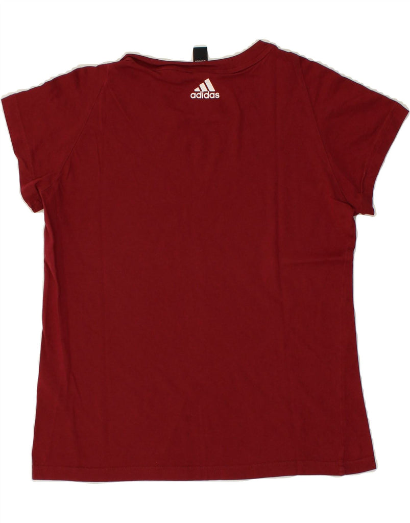 ADIDAS Womens Graphic T-Shirt Top UK 12/14 Medium Burgundy Cotton Vintage Adidas and Second-Hand Adidas from Messina Hembry 