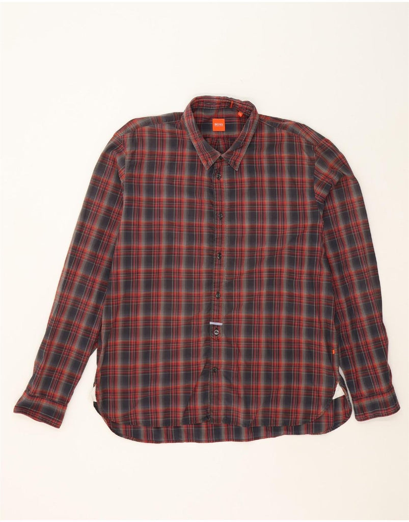 HUGO BOSS Mens Shirt 2XL Red Check Cotton Vintage Hugo Boss and Second-Hand Hugo Boss from Messina Hembry 