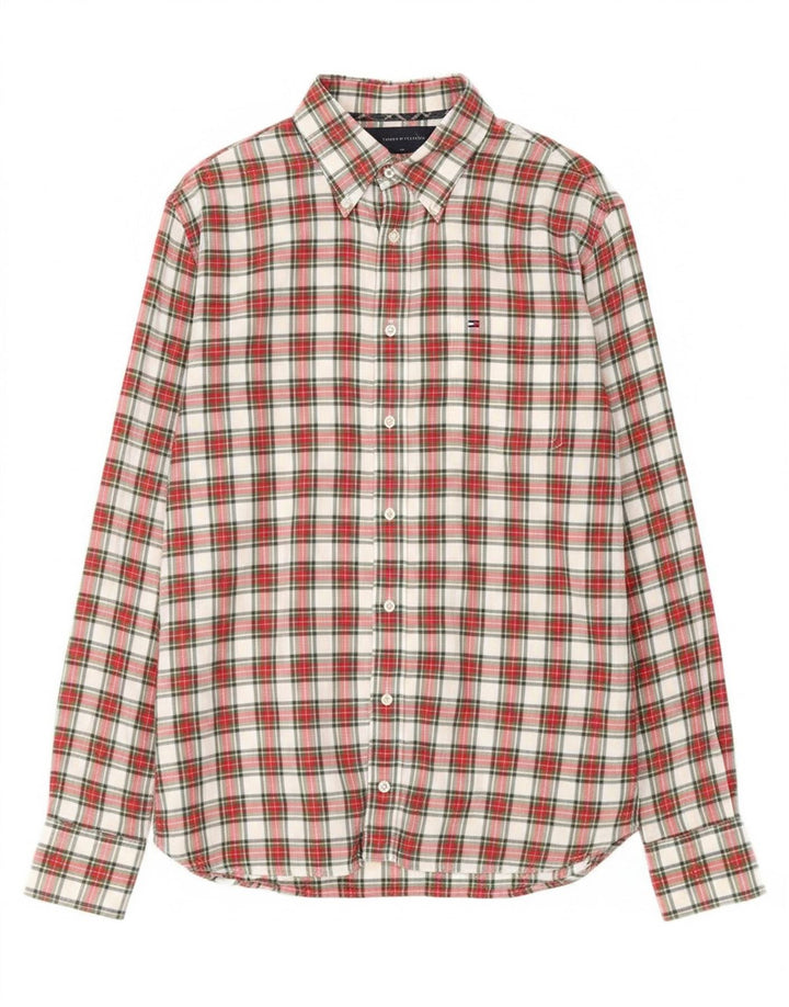 TOMMY HILFIGER Mens Flannel Shirt Medium Red Check Cotton