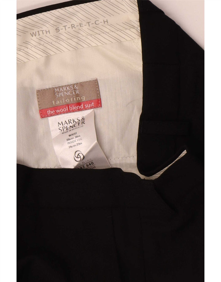 Marks & Spencer Mens Straight Chino Trousers W34 L29 Black Polyester