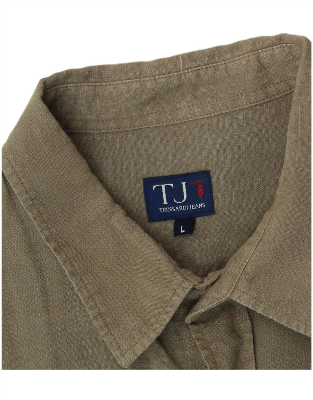Trussardi Jeans Mens Shirt Large Khaki Linen