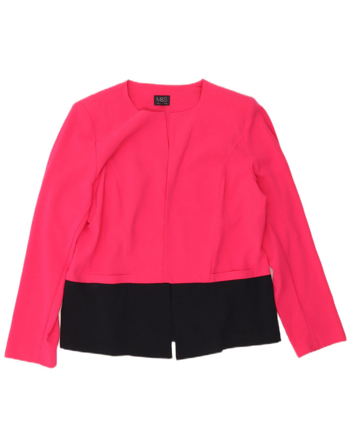 Marks & Spencer Womens Open Blazer Jacket UK 16 Large Pink Colourblock