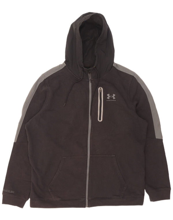 Under Armour Mens Graphic Zip Hoodie Sweater 2XL Black Colourblock Cotton