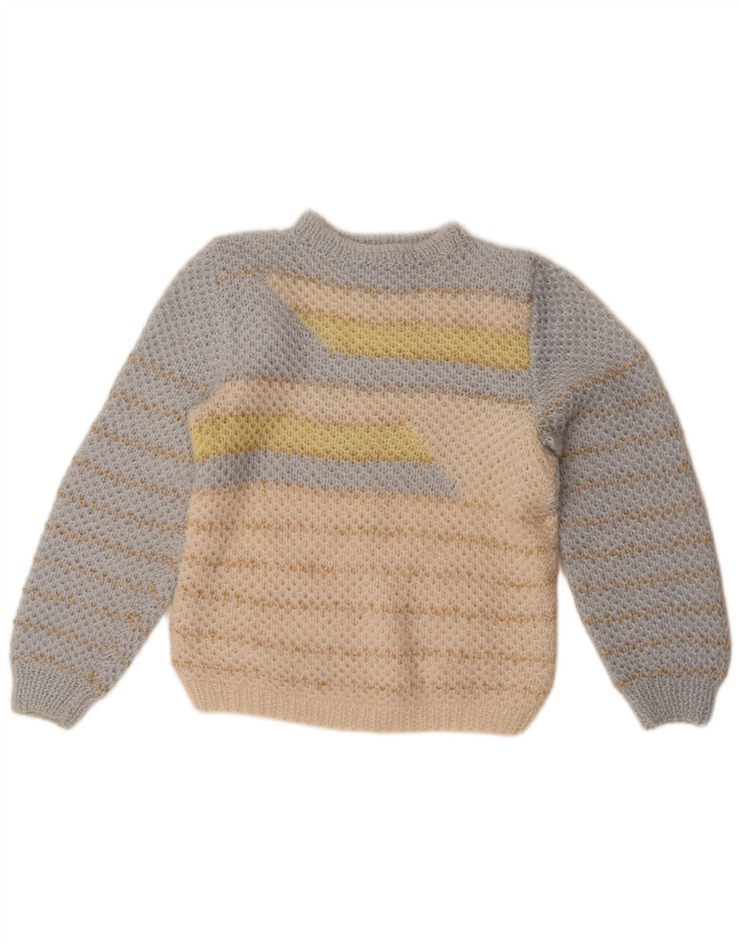 Vintage Womens Crew Neck Jumper Sweater UK 16 Large Blue Colourblock