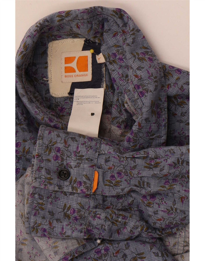 Hugo Boss Mens Shirt Large Blue Floral Cotton