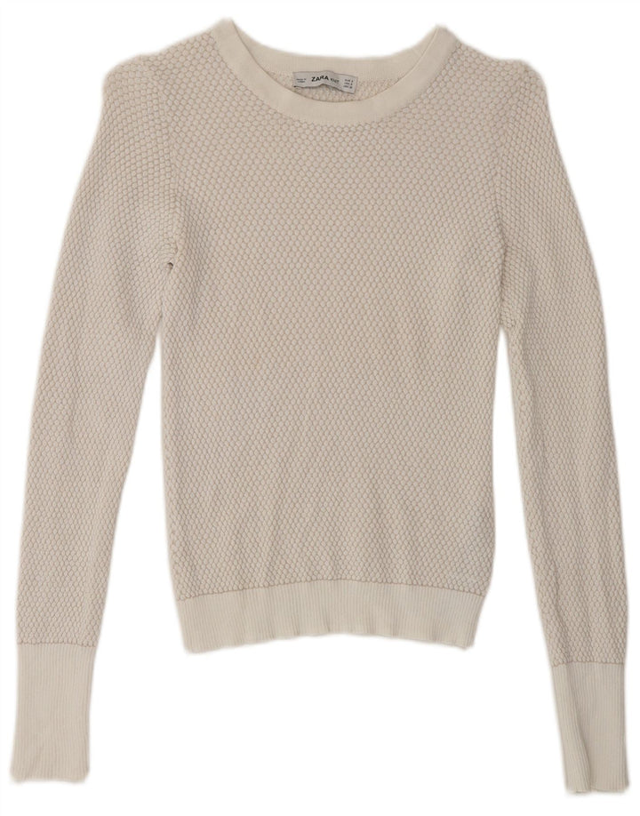 Zara Womens Boat Neck Jumper Sweater UK 8 Small Off White Viscose