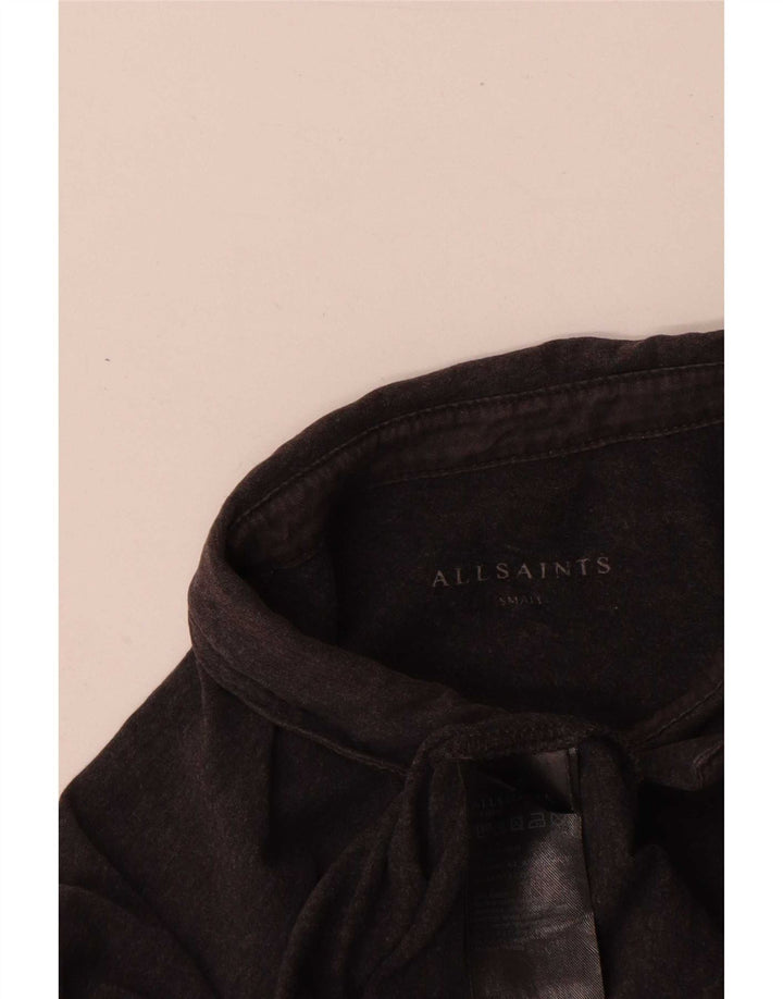 All Saints Mens Long Sleeve Polo Shirt Small Grey Cotton
