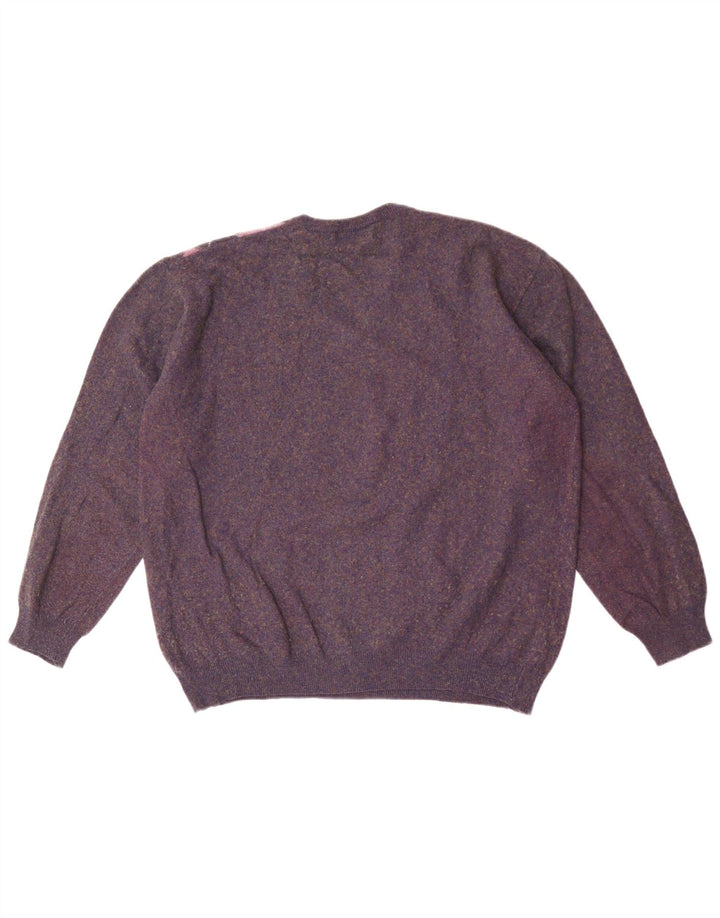 Il Granchio Mens V-Neck Jumper Sweater Large Purple Argyle/Diamond