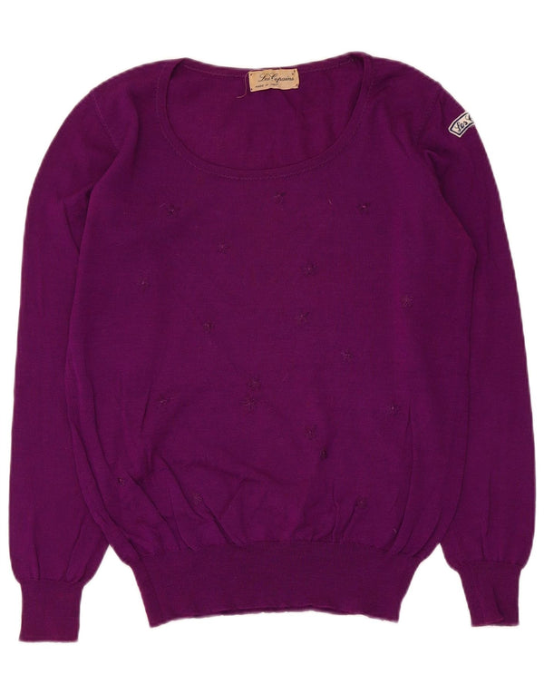 Les Copains Womens Boat Neck Jumper Sweater UK 12 Medium Purple Floral Wool
