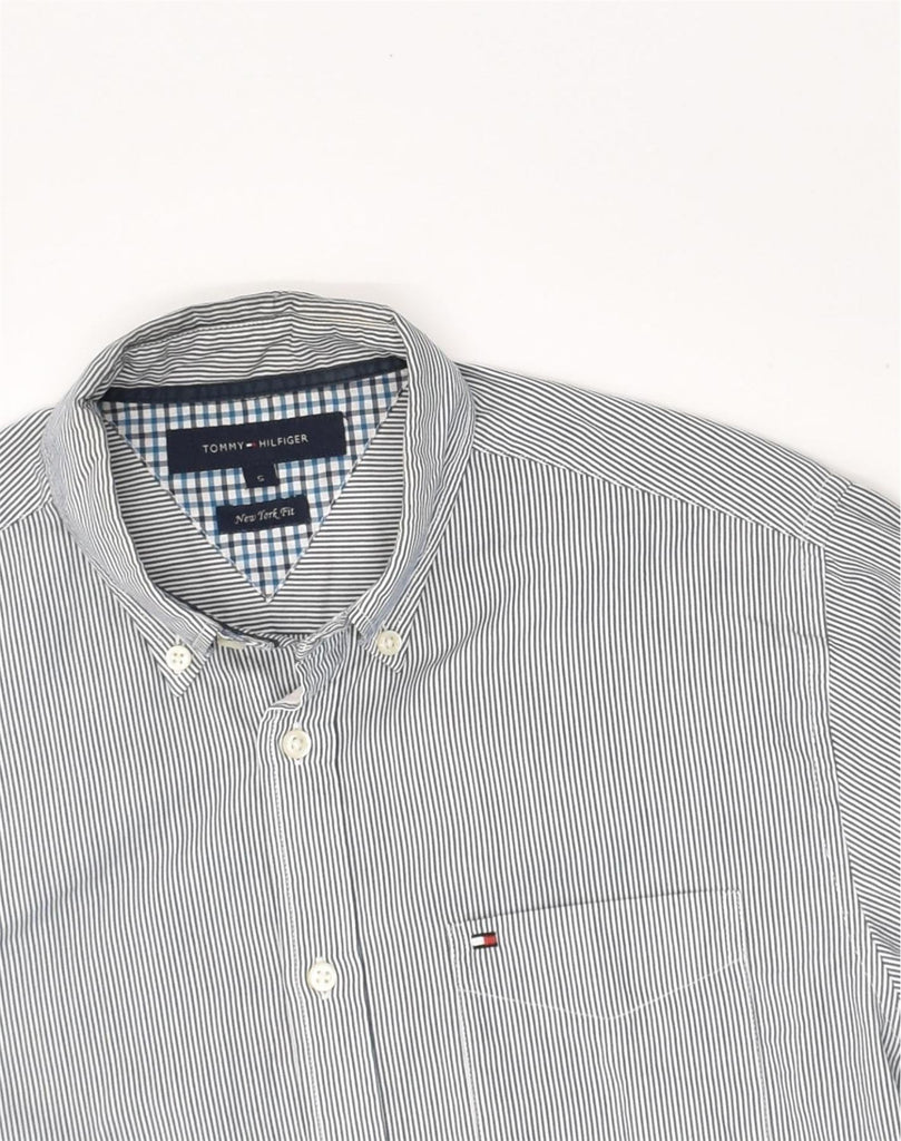 TOMMY HILFIGER Mens New York Fit Shirt Small Blue Striped Cotton | Vintage Tommy Hilfiger | Thrift | Second-Hand Tommy Hilfiger | Used Clothing | Messina Hembry 