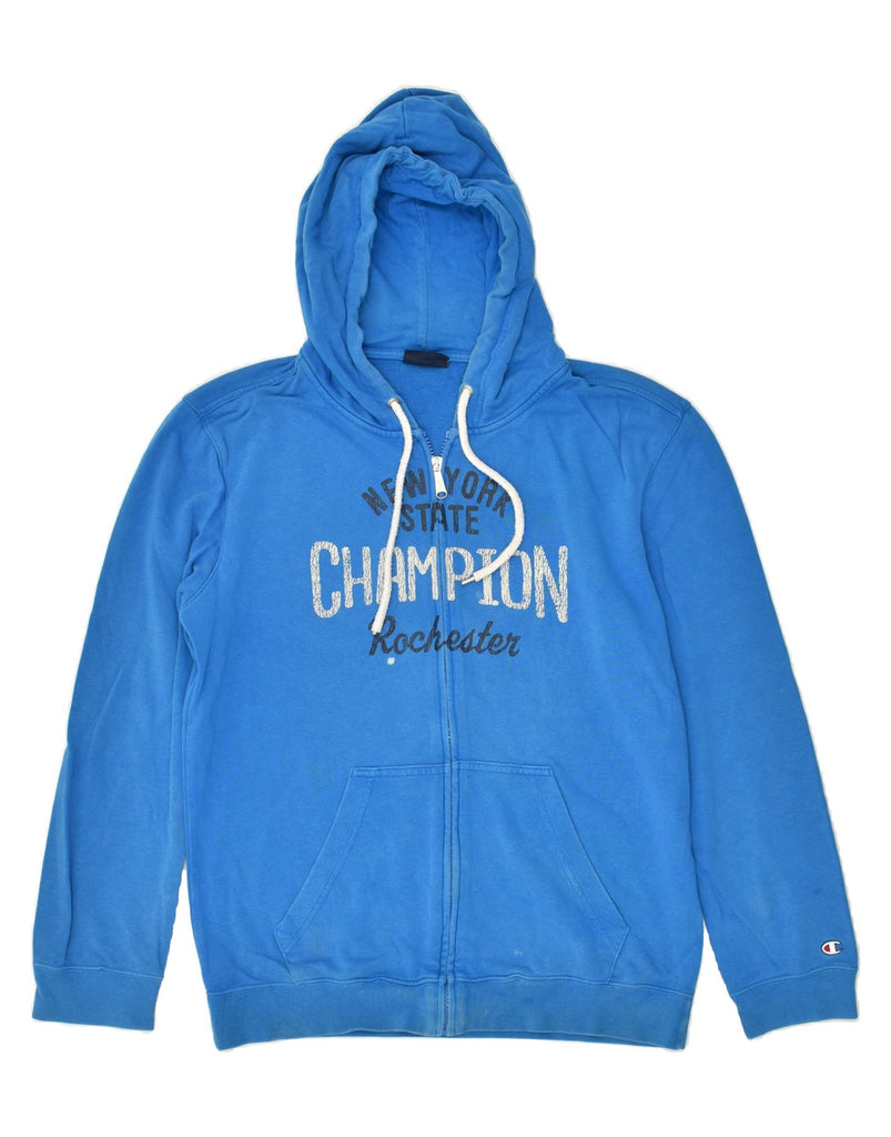 CHAMPION Mens Rochester Graphic Zip Hoodie Sweater Medium Blue Cotton | Vintage Champion | Thrift | Second-Hand Champion | Used Clothing | Messina Hembry 