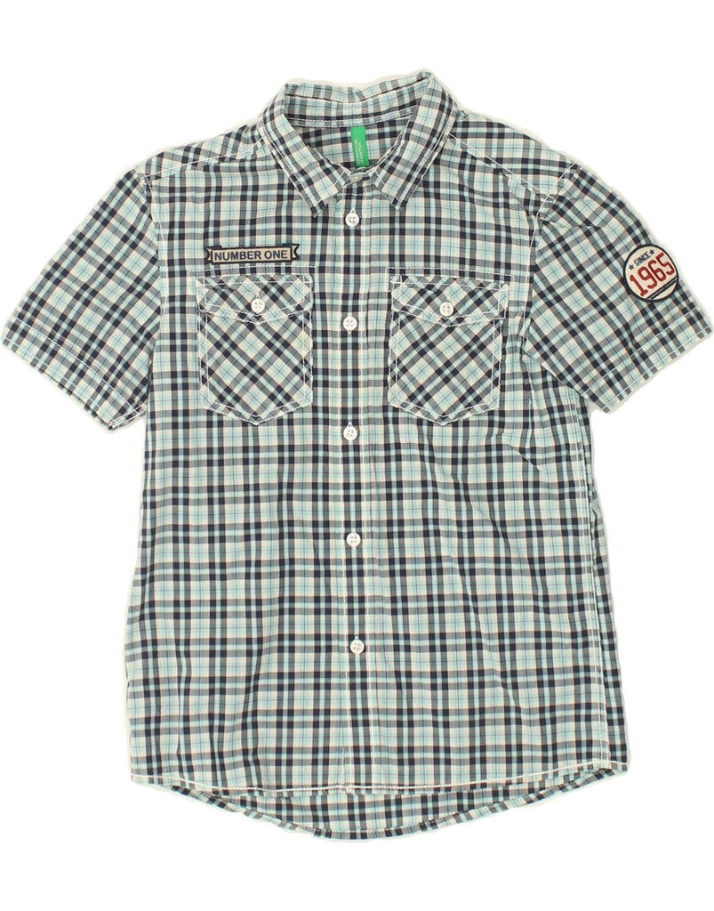BENETTON Boys Short Sleeve Shirt 9-10 Years Blue Check | Vintage Benetton | Thrift | Second-Hand Benetton | Used Clothing | Messina Hembry 
