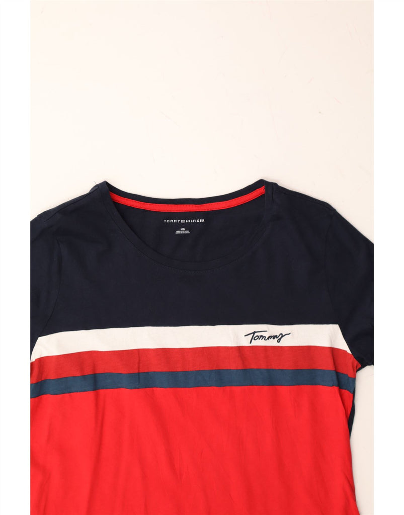 TOMMY HILFIGER Womens T-Shirt Top UK 16 Large Red Colourblock Cotton Vintage Tommy Hilfiger and Second-Hand Tommy Hilfiger from Messina Hembry 