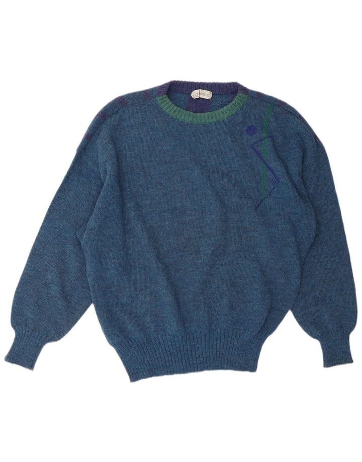 GIANNI VERSACE Mens Crew Neck Jumper Sweater Large Blue Striped Classic