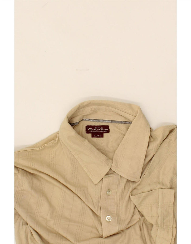 MARLBORO CLASSICS Mens Polo Shirt Large Beige Striped Cotton Vintage Marlboro Classics and Second-Hand Marlboro Classics from Messina Hembry 