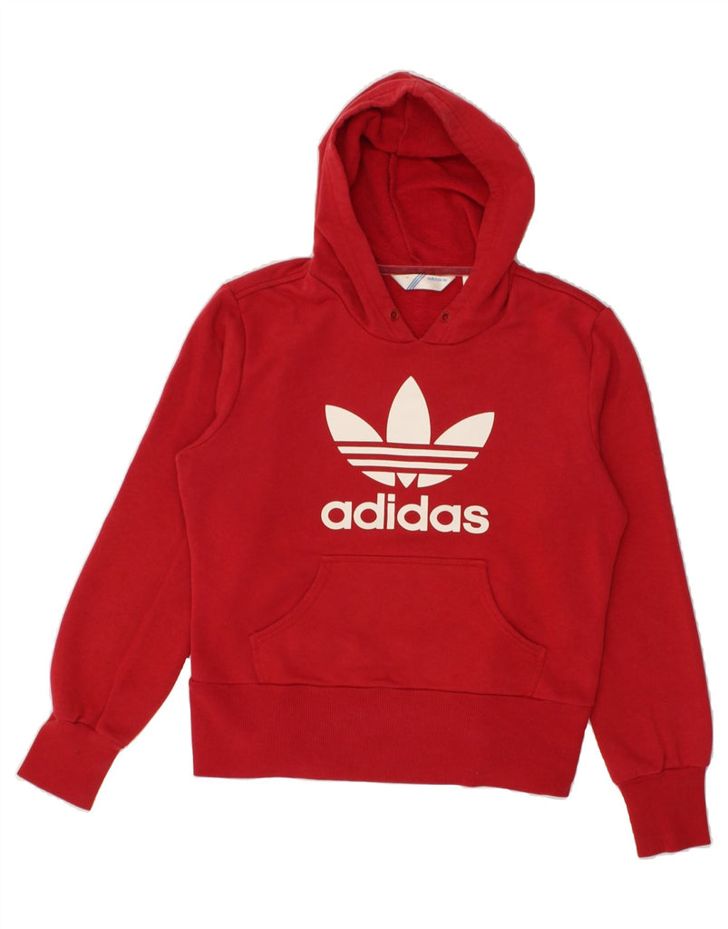 ADIDAS Womens Graphic Hoodie Jumper EU 40 Medium Red Cotton | Vintage Adidas | Thrift | Second-Hand Adidas | Used Clothing | Messina Hembry 