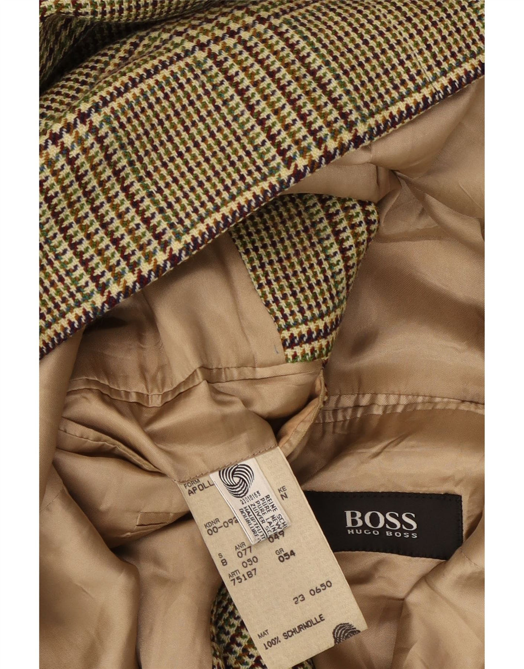 HUGO BOSS Mens 2 Button Blazer Jacket EU 54 2XL Green Houndstooth Wool