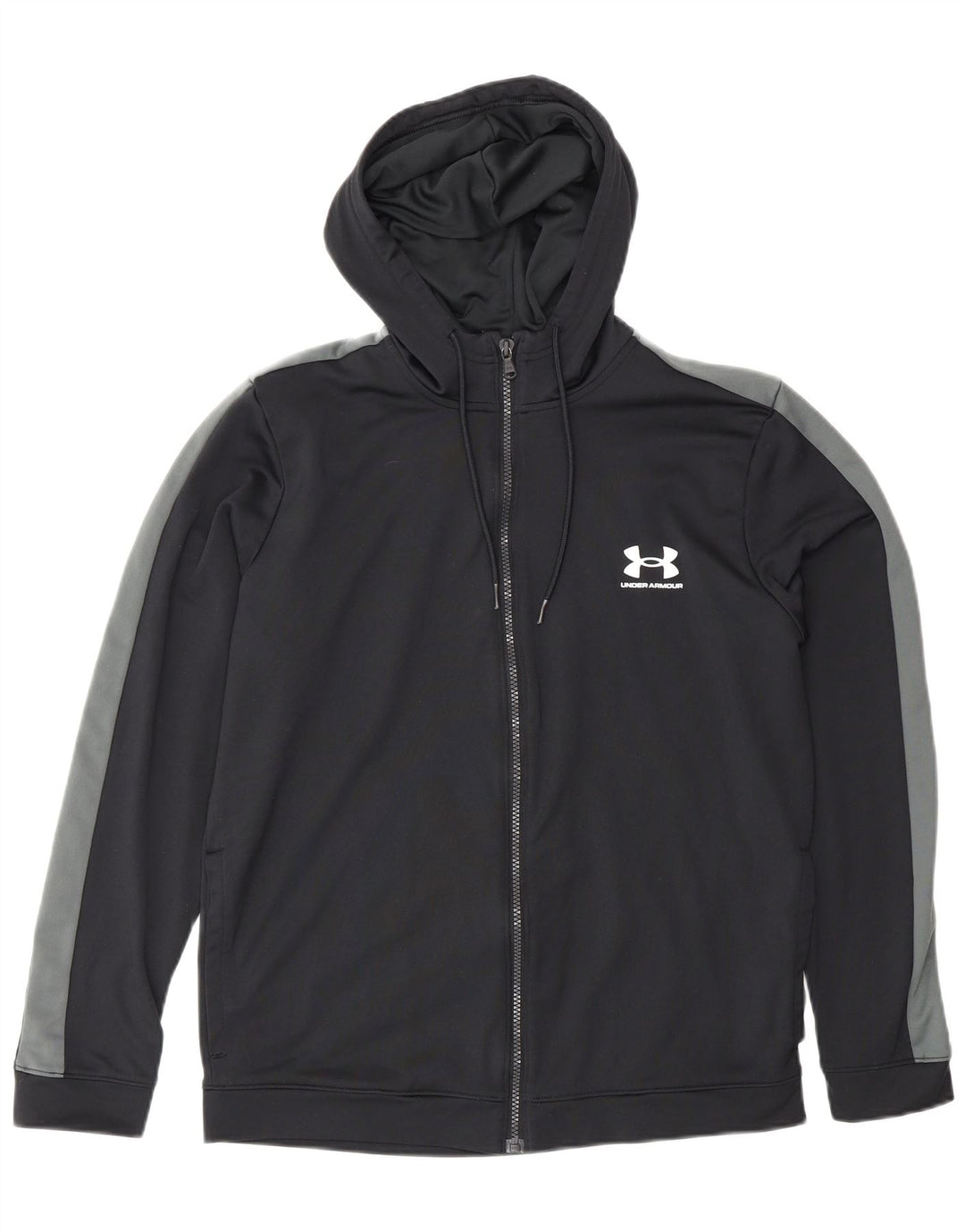 Under Armour Mens Fitted Zip Hoodie Sweater Medium Black Colourblock