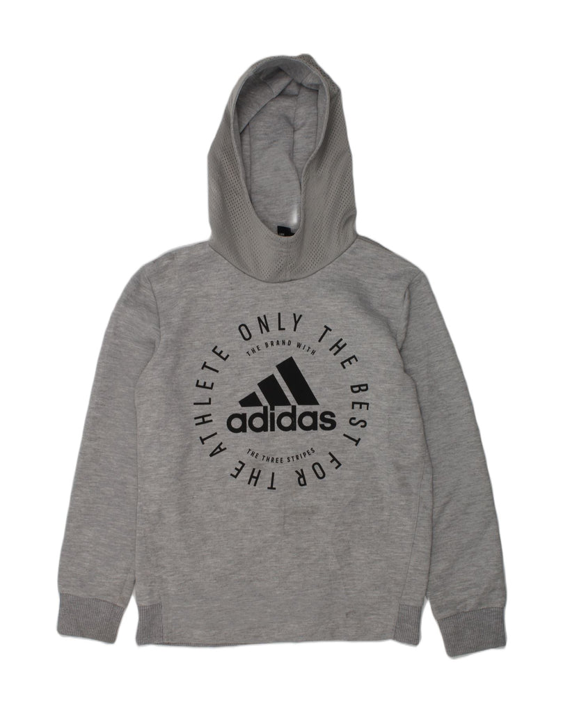 ADIDAS Boys Graphic Hoodie Jumper 11-12 Years Grey Polyester | Vintage Adidas | Thrift | Second-Hand Adidas | Used Clothing | Messina Hembry 