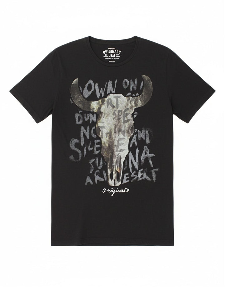 JACK & JONES Mens Graphic T-Shirt Top Large Black Cotton