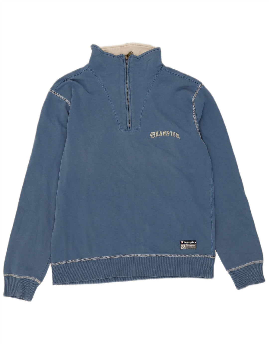Champion Womens Zip Neck Sweatshirt Jumper UK 14 Medium Blue Cotton