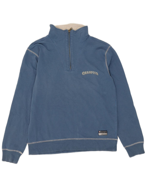 Champion Womens Zip Neck Sweatshirt Jumper UK 14 Medium Blue Cotton