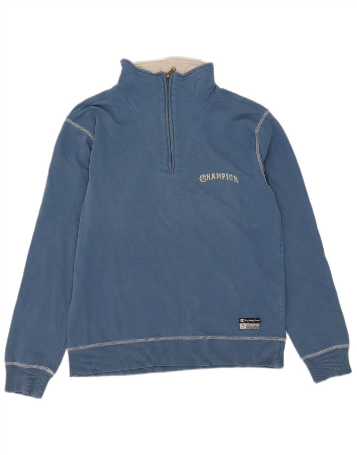 Champion Womens Zip Neck Sweatshirt Jumper UK 14 Medium Blue Cotton