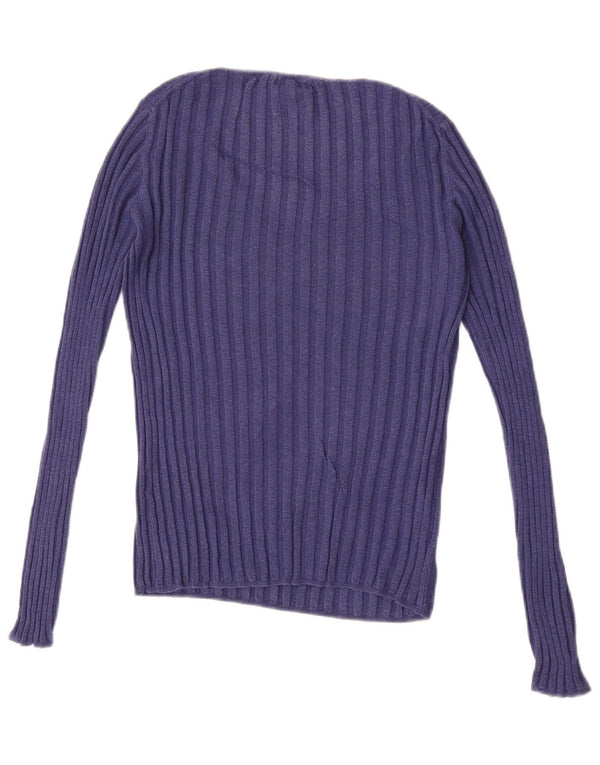 Massimo Dutti Womens V-Neck Jumper Sweater UK 10 Small Purple Cotton