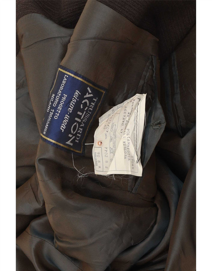 Trussardi Mens 3 Button Blazer Jacket IT 50 Large Brown Pinstripe Acetate
