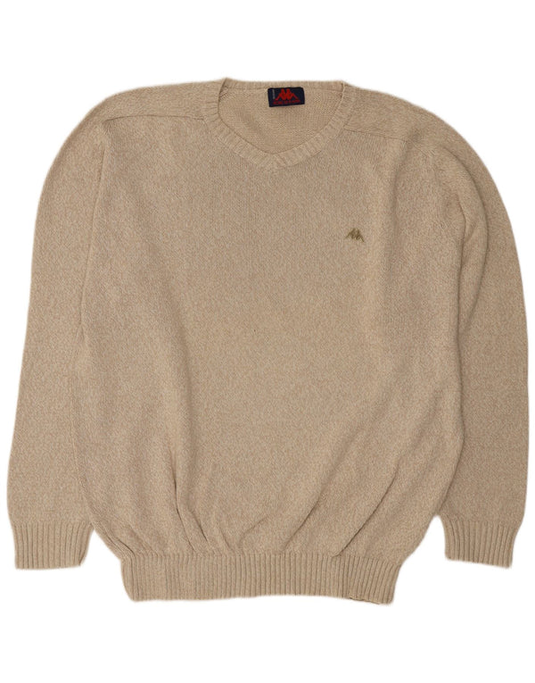 Kappa Mens V-Neck Jumper Sweater 3XL Beige Flecked