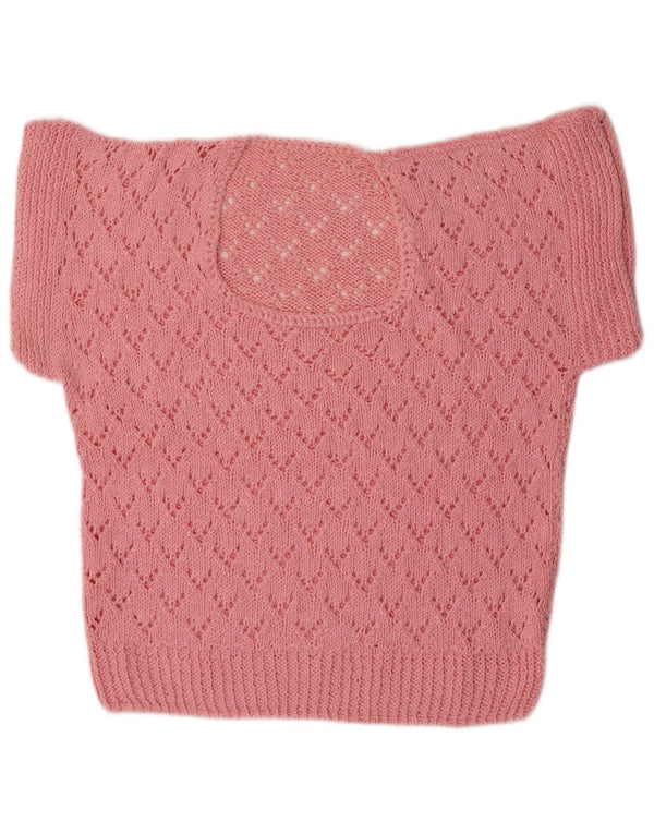 Vintage Womens Short Sleeve Boat Neck Jumper Sweater UK 16 Large Pink