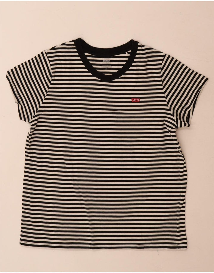 Levi's Womens T-Shirt Top UK 16 Large White Striped Cotton