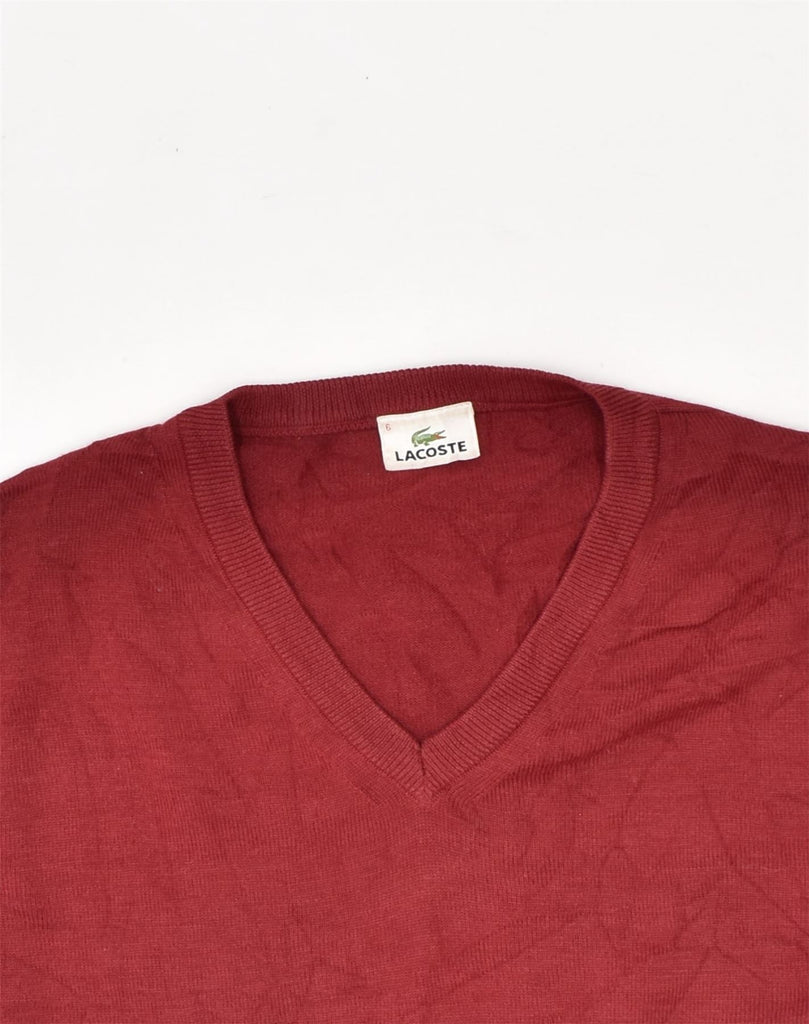 LACOSTE Mens V-Neck Jumper Sweater XL Red Wool | Vintage Lacoste | Thrift | Second-Hand Lacoste | Used Clothing | Messina Hembry 