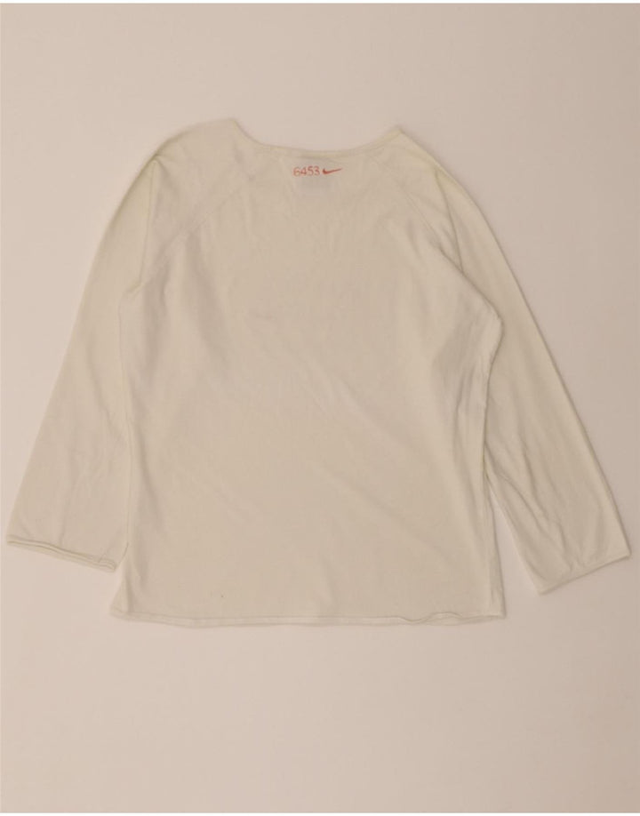 NIKE Womens Graphic Top Long Sleeve UK 14/16 Large White Vintage Nike and Second-Hand Nike from Messina Hembry 