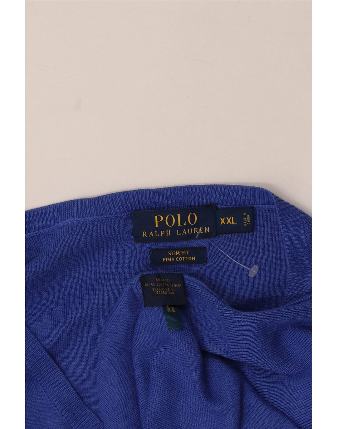 Polo Ralph Lauren Mens Slim Fit V-Neck Jumper Sweater 2XL Blue Cotton