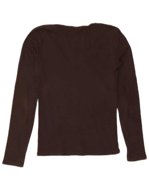 Benetton Womens Top Long Sleeve UK 14 Medium Brown Cotton
