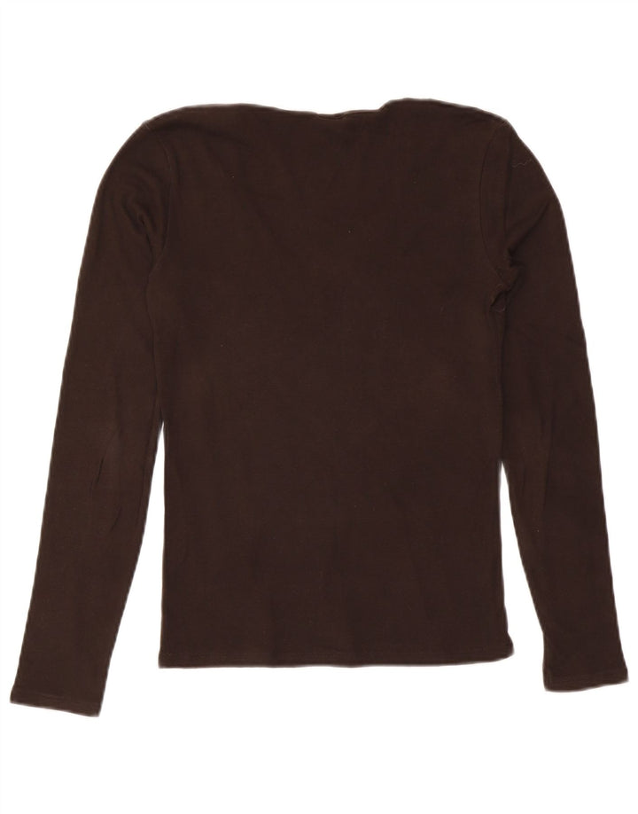 Benetton Womens Top Long Sleeve UK 14 Medium Brown Cotton