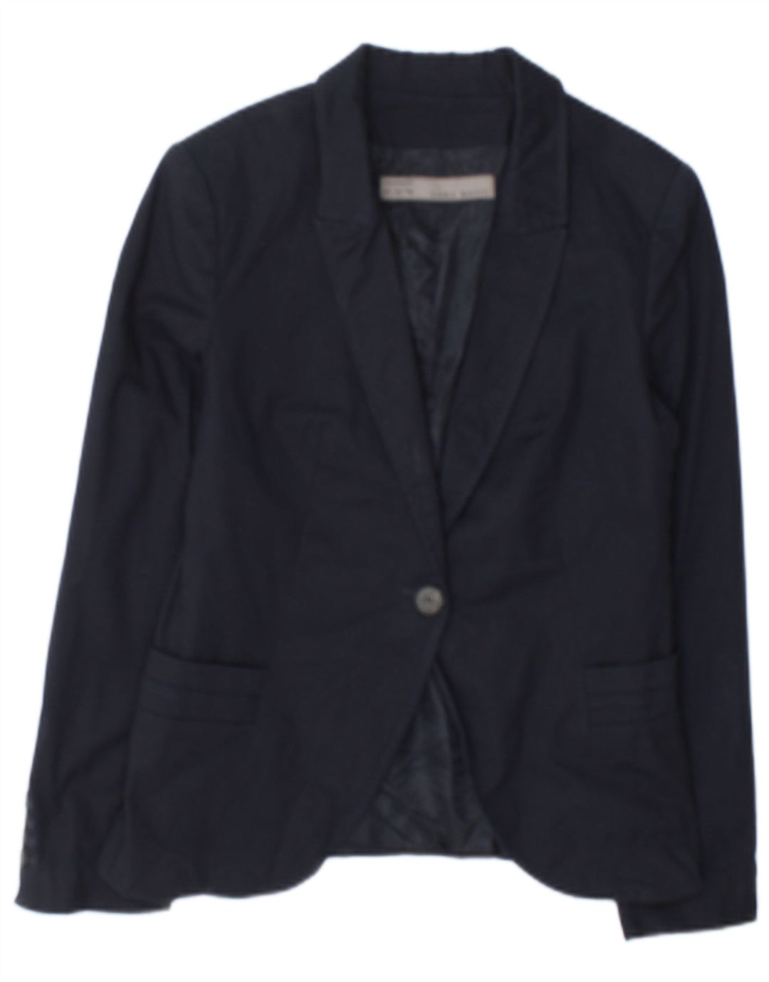 Zara Womens 1 Button Blazer Jacket UK 12 Medium Navy Blue