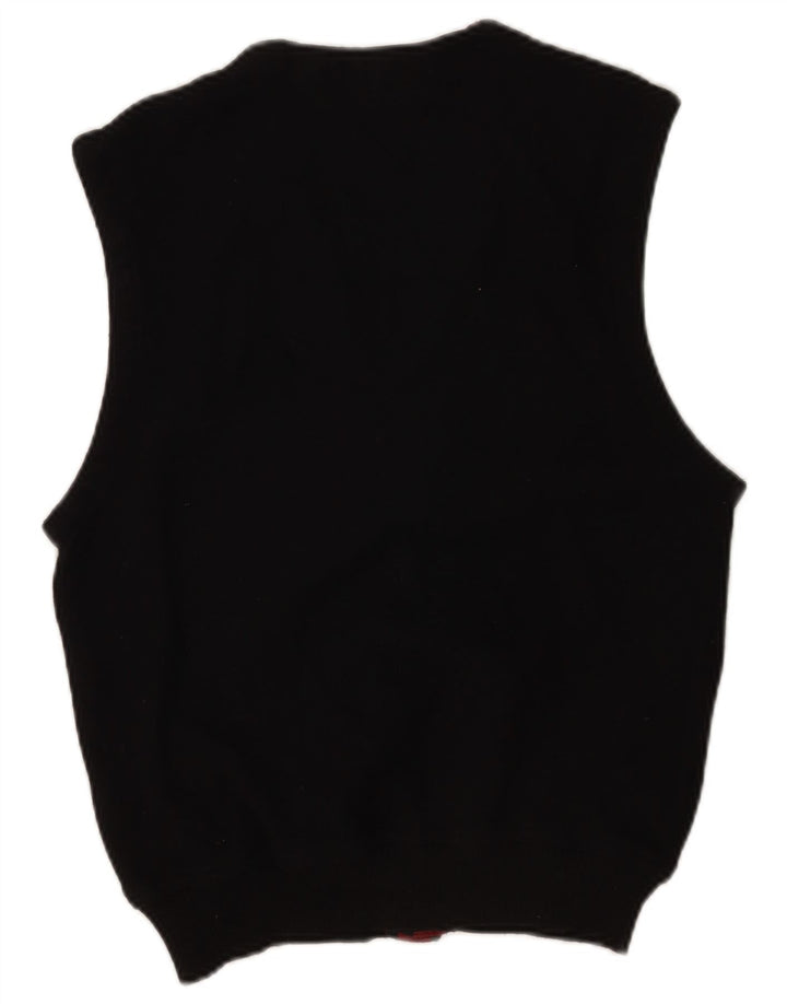 POP 84 Mens Sleeveless Cardigan Sweater Small Black Wool