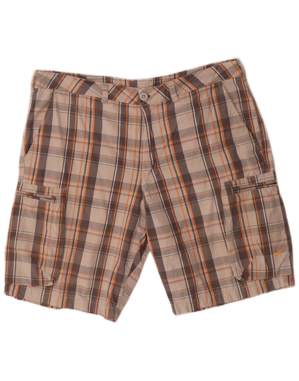 NIKE Mens Cargo Shorts W36 Large Grey Check Cotton