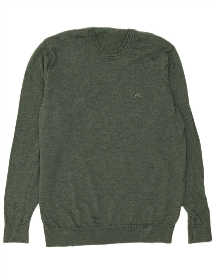 Lacoste Mens Crew Neck Jumper Sweater Size 7 2XL Green Virgin Wool