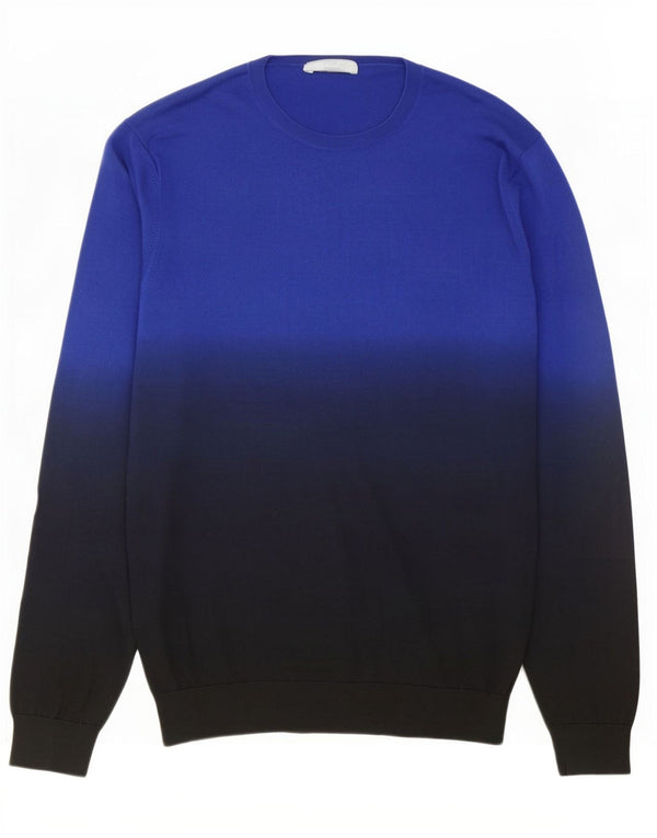 Cos Mens Crew Neck Jumper Sweater Medium Blue Colourblock Silk