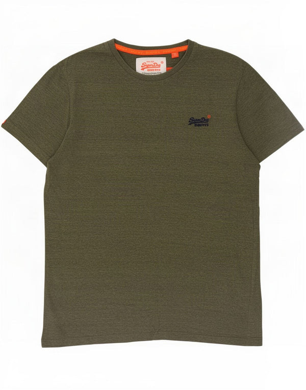 Superdry Mens T-Shirt Top Large Khaki Flecked Cotton