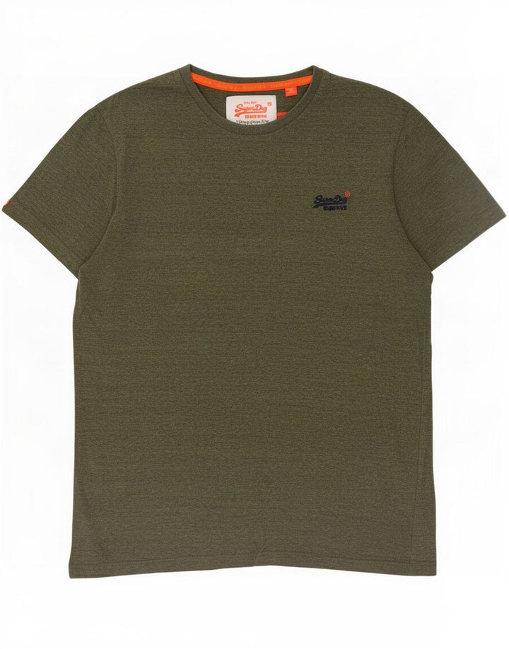 Superdry Mens T-Shirt Top Large Khaki Flecked Cotton