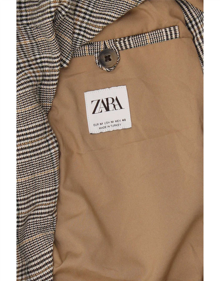 Zara Mens Double Breasted Blazer Jacket UK 38 Medium Black Check Cotton